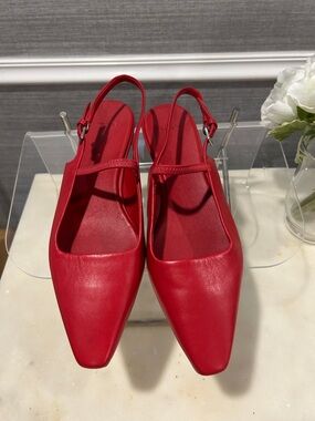 Vince Red Leather Slingback Pointed-Toe Flats